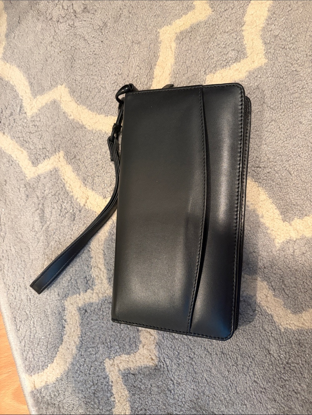 Unisex Black Leather Wrist Wallet with Removable Wrist Strap